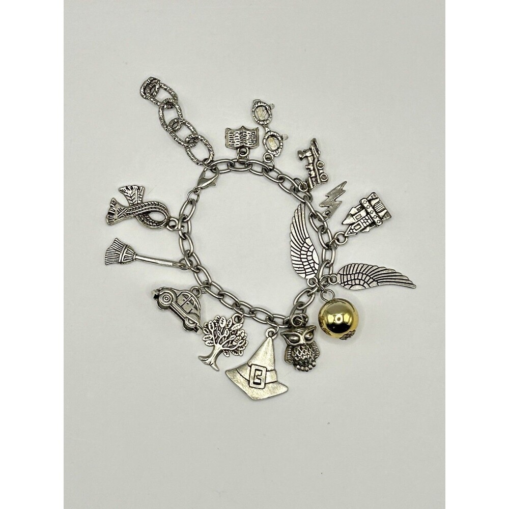 Harry Potter Charm Bracelet Set Quidditch Snitch Broomstick Hogwarts Owl